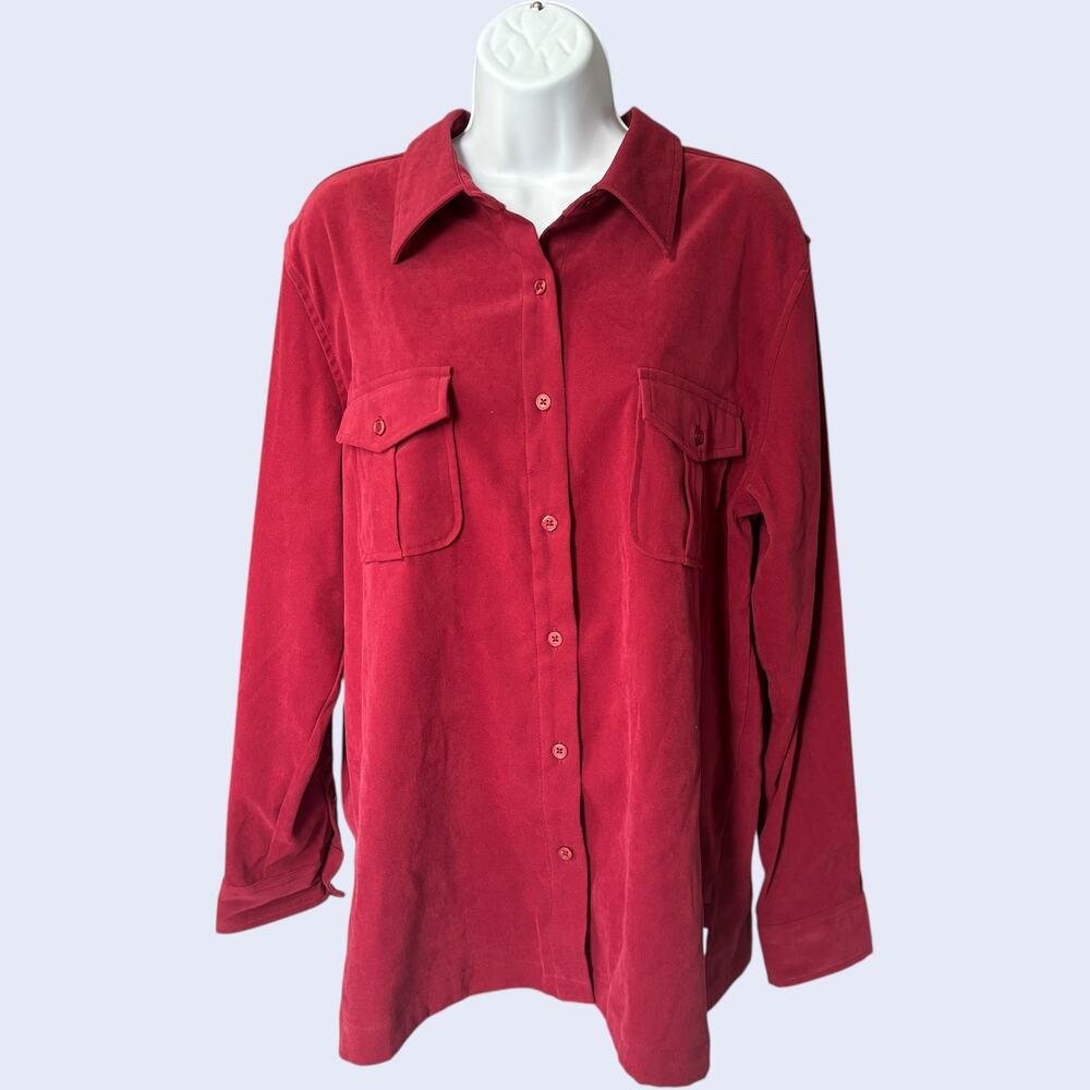Denim & Co L Vintage Utility Shirt Jacket Burgundy Red